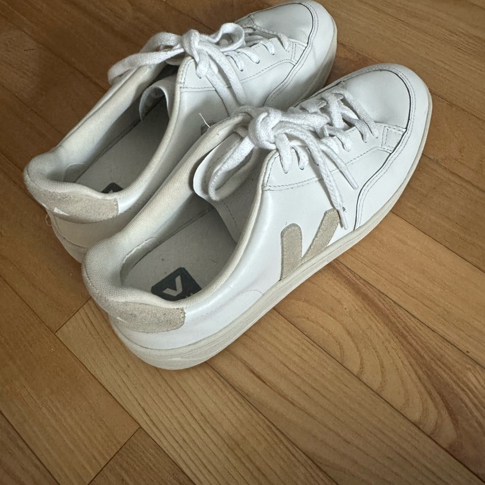 Veja White and Beige Sneakers